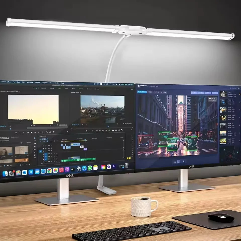 Lampe de bureau LED à pince – double ou triple tête, 3 modes de couleur, bras ajustable, éclairage large, protection des yeux
