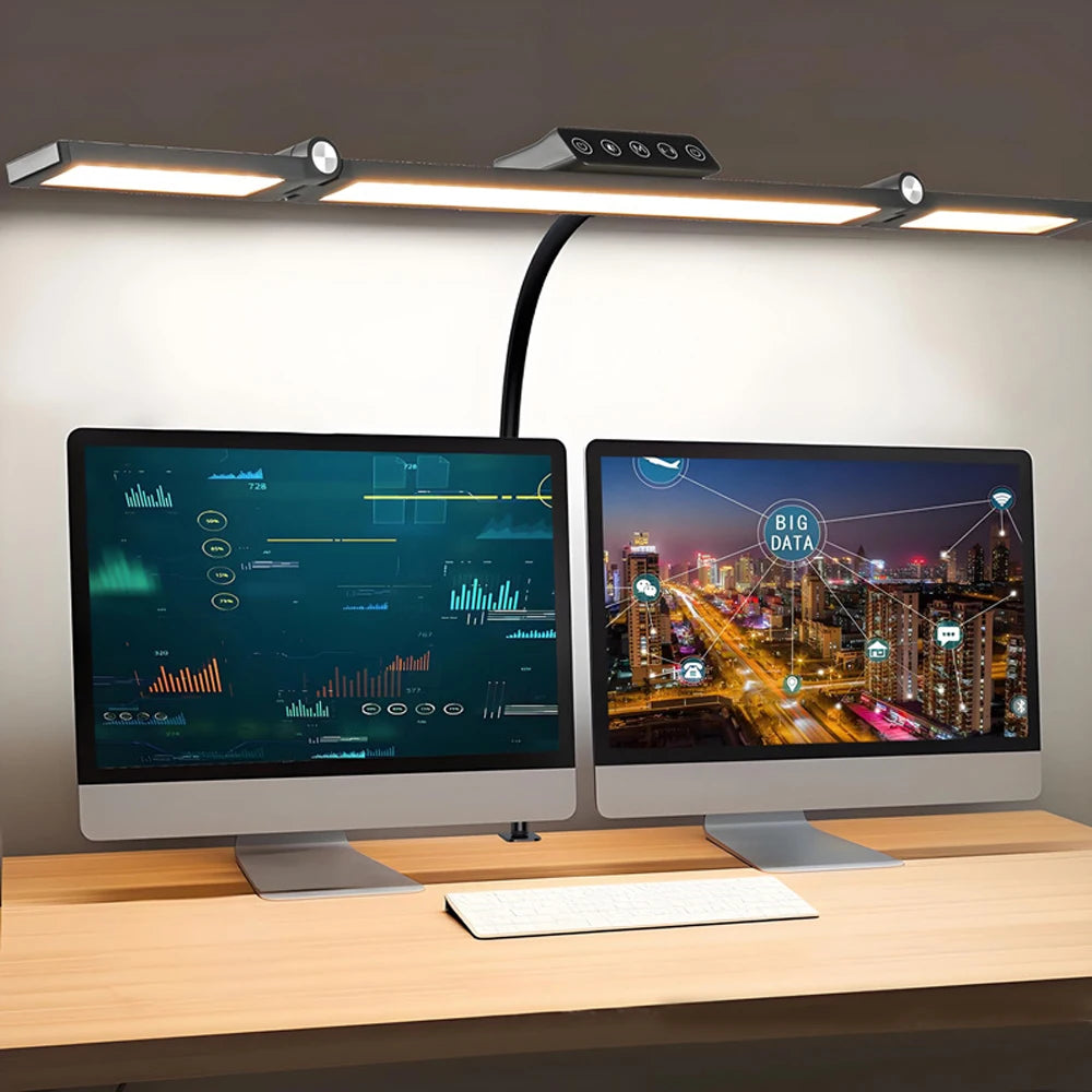 Lampe de bureau LED à pince – double ou triple tête, 3 modes de couleur, bras ajustable, éclairage large, protection des yeux