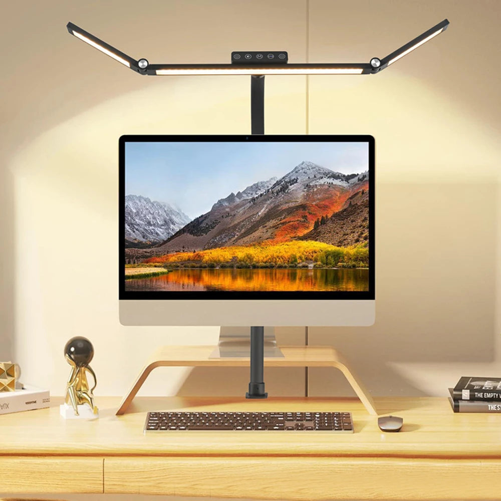 Lampe de bureau LED à pince – double ou triple tête, 3 modes de couleur, bras ajustable, éclairage large, protection des yeux