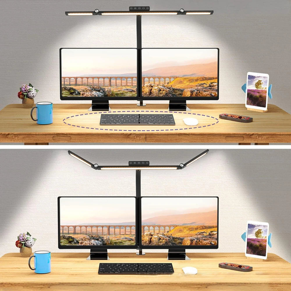 Lampe de bureau LED à pince – double ou triple tête, 3 modes de couleur, bras ajustable, éclairage large, protection des yeux